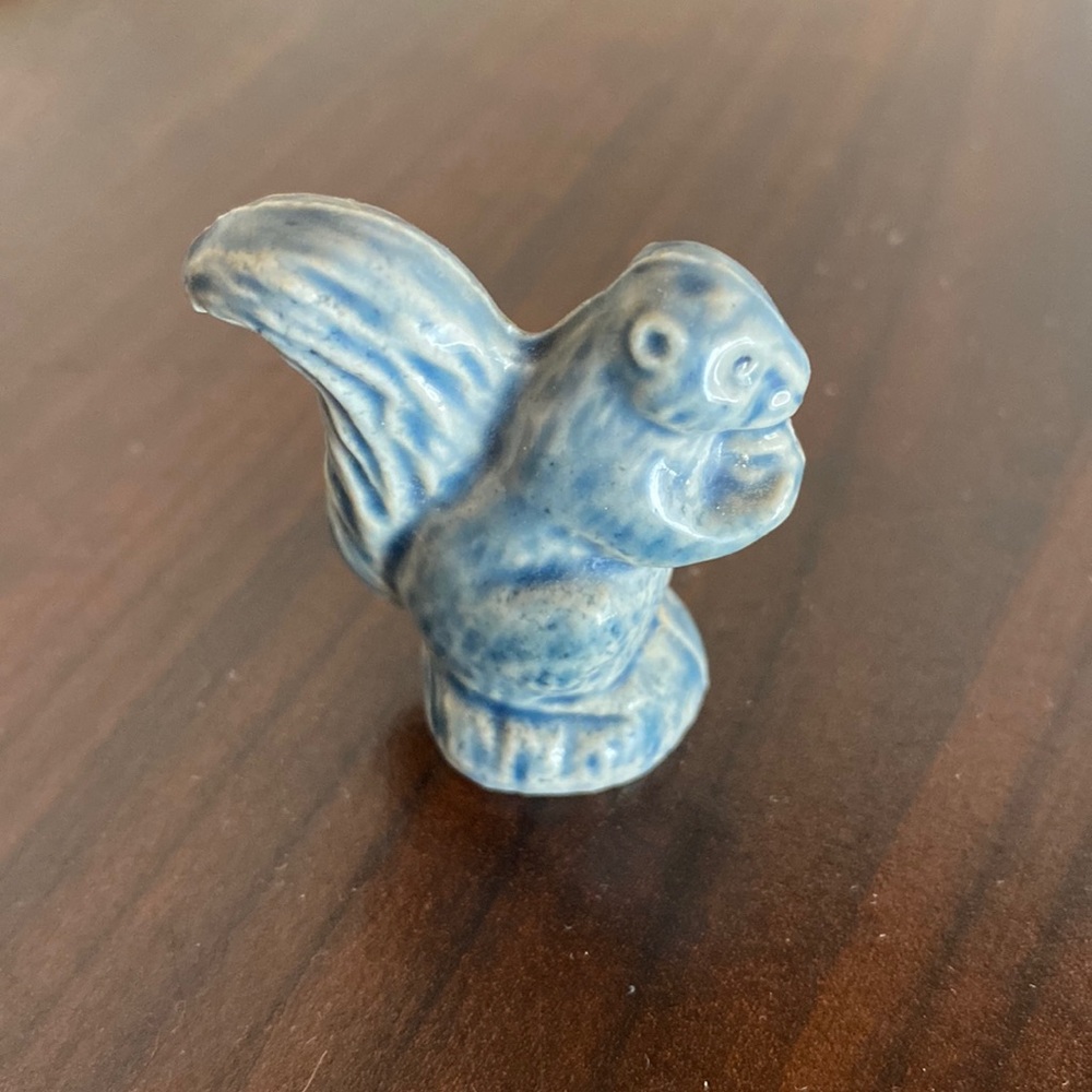 Vintage Blue Ceramic Squirrel Chipmunk Figurine Sculpture